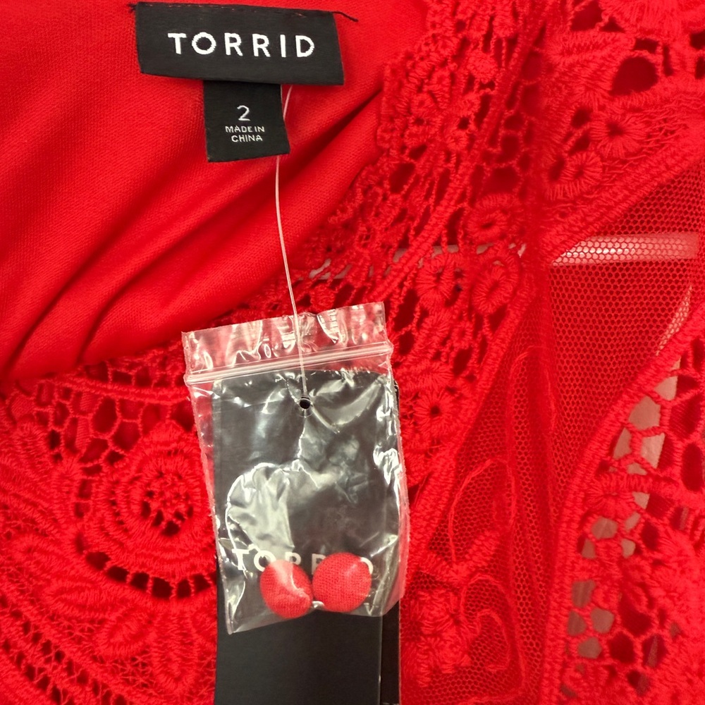 Torrid Red Mini Dress with Lace Detail - Picture 2 of 8
